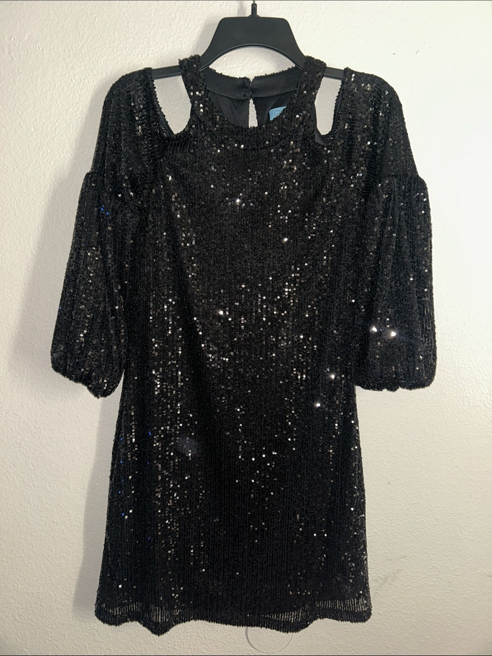 CeCe Black Sequin Cold-Shoulder Midi Dress
